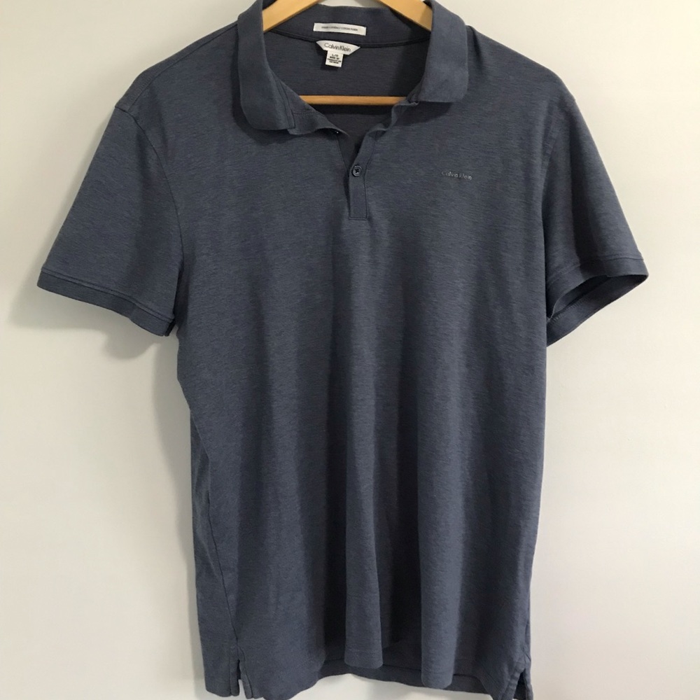 Calvin Klein Liquid Cotton Mens Polo, Dark Blue, Size L